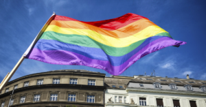 pride flag in european city